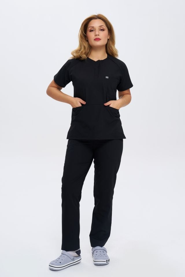 920 Siyah  Bisiklet Yaka Lİkralı Viscon Takım (Pantolon Kargo Cep)