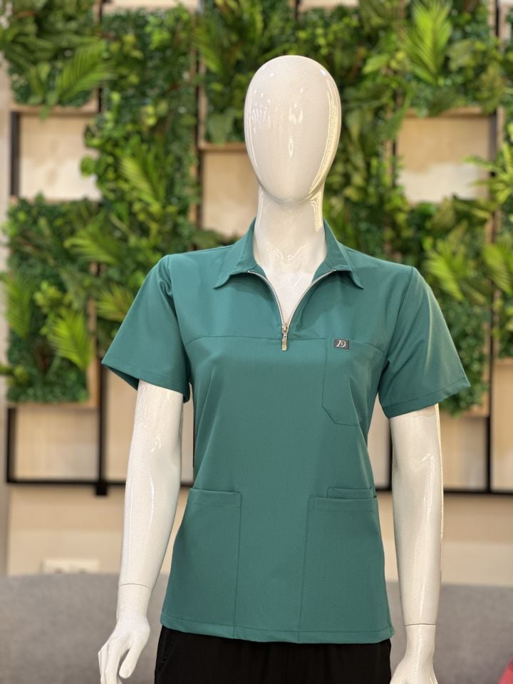 960 Benetton Yeşili Polo Yaka Fermurlı Tek Üst