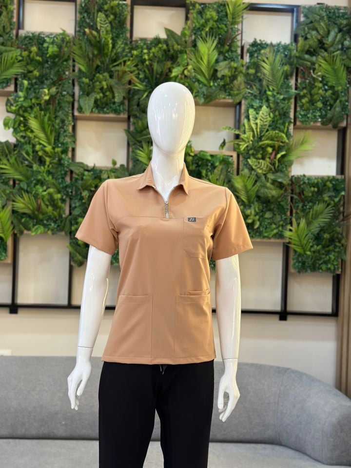 960 Kavun İçi Polo Yaka Fermuarlı Tek Üst