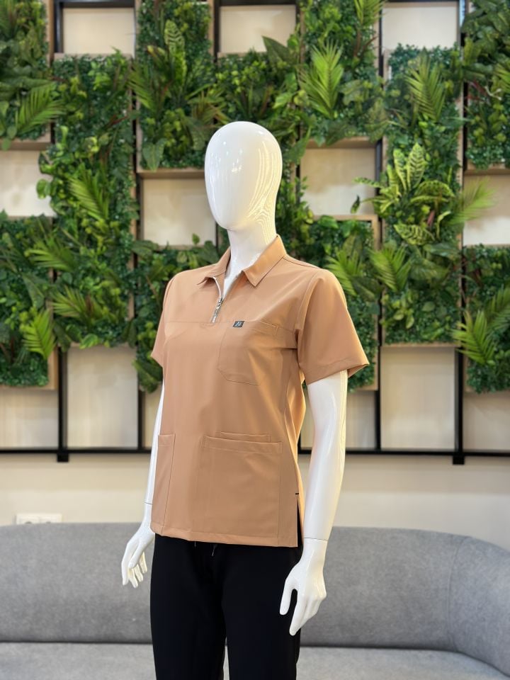 960 Kavun İçi Polo Yaka Fermuarlı Tek Üst