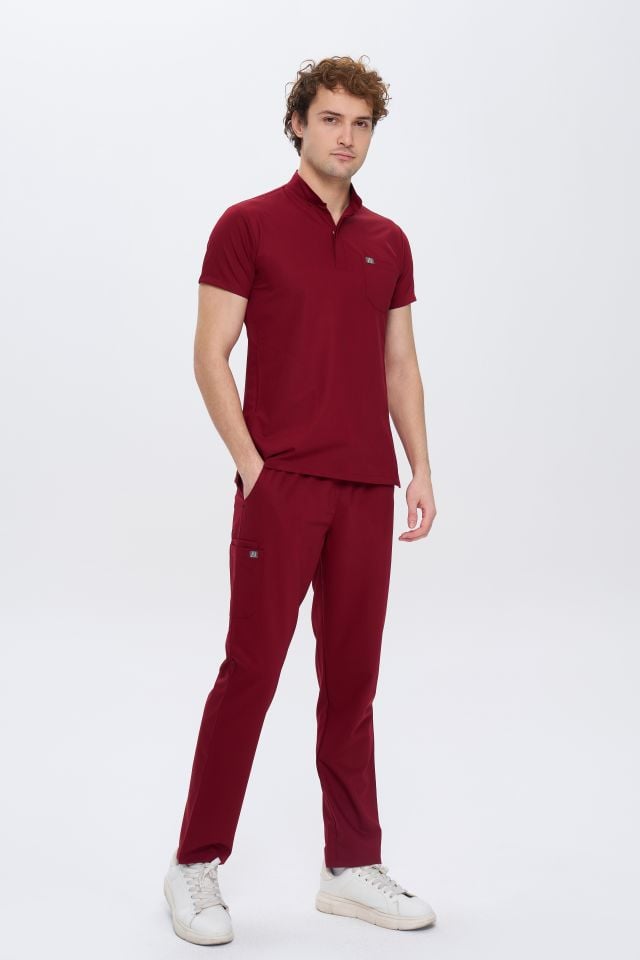 980 Bordo Gizli Çıtçıtlı Gizli Cepli Likralı Viscon Takım(Pantolon Kargo Cep)