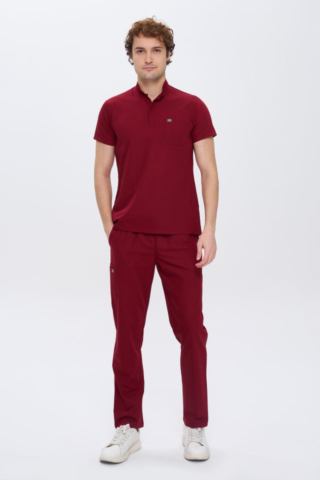 980 Bordo Gizli Çıtçıtlı Gizli Cepli Likralı Viscon Takım(Pantolon Kargo Cep)