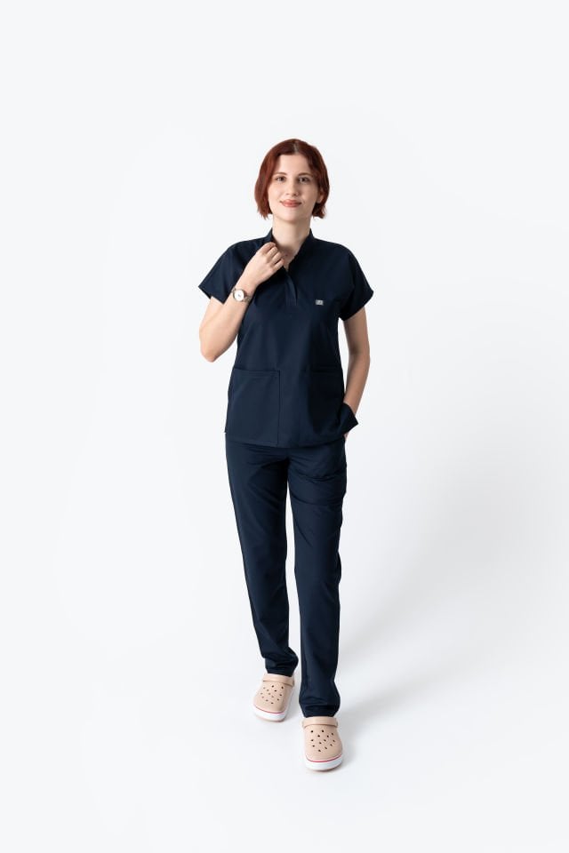 940 Lacivert Hakim Yaka Gizli Çıtçıtlı Takım