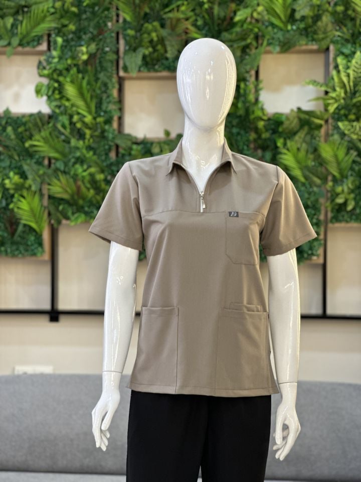 960 Vizon Rengi Polo Yaka Fermurlı Tek Üst