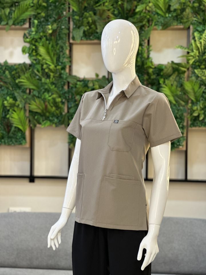 960 Vizon Rengi Polo Yaka Fermurlı Tek Üst