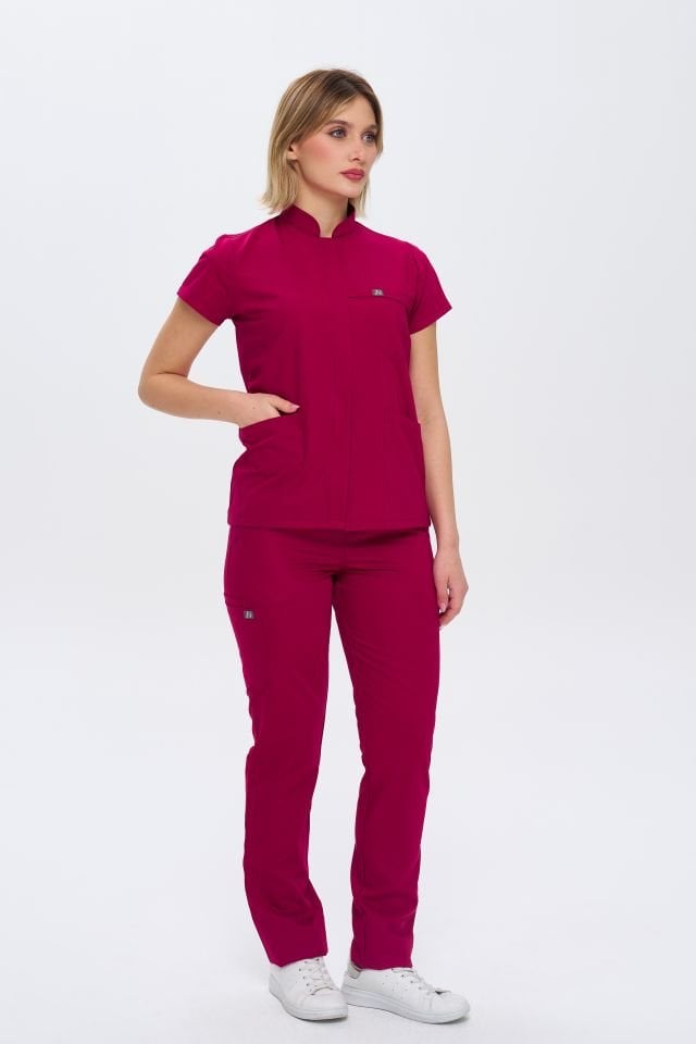 930 Vişne  Gizli Çıtçıtlı Likralı Viscon Takım(Pantolon Kargo Cep)