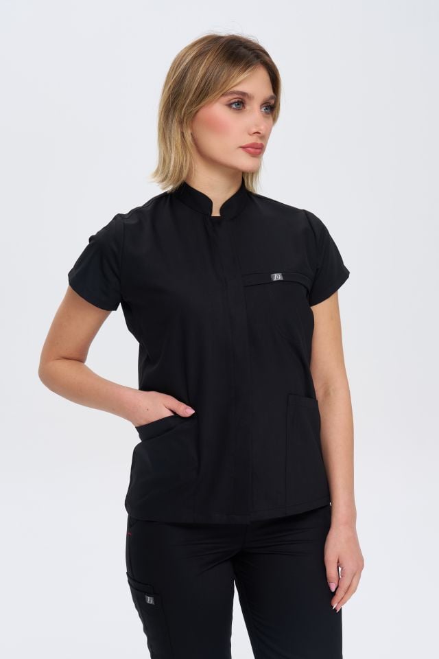 930 Siyah  Gizli Çıtçıtlı Likralı Viscon Takım(Pantolon Kargo Cep)