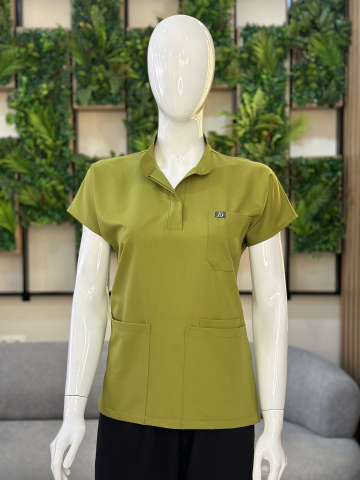 940 Yağ Yeşili Hakim Yaka Gizli Çıtçıtlı Tek Üst