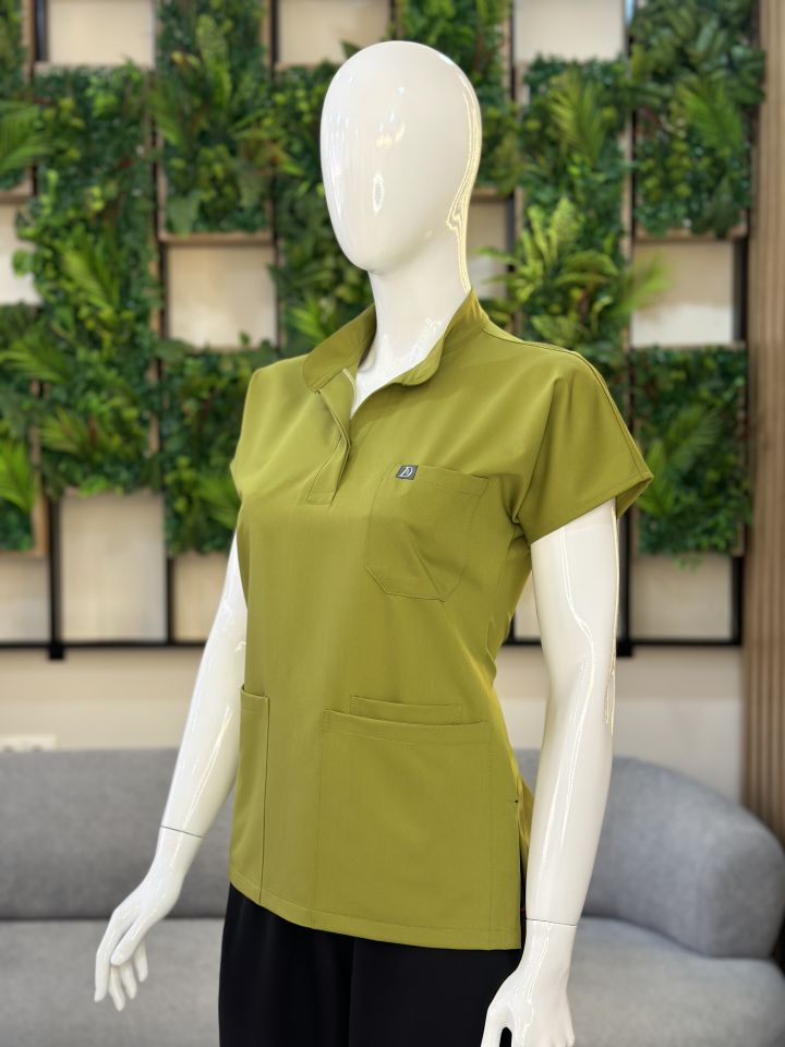 940 Yağ Yeşili Hakim Yaka Gizli Çıtçıtlı Tek Üst