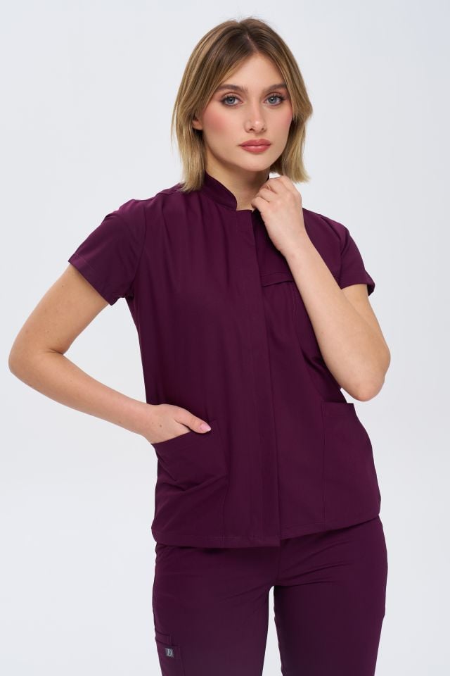 930 Mürdüm  Gizli Çıtçıtlı Likralı Viscon Takım(Pantolon Kargo Cep)