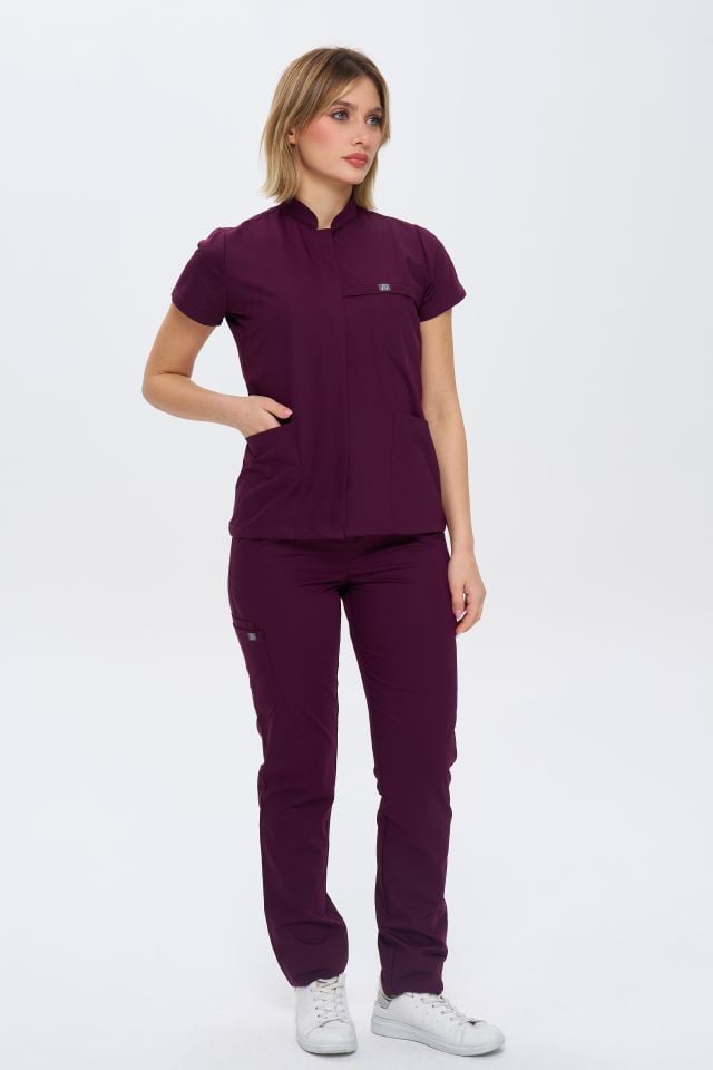 930 Mürdüm  Gizli Çıtçıtlı Likralı Viscon Takım(Pantolon Kargo Cep)