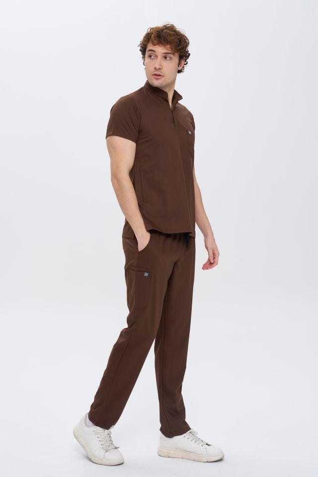 980 Kahverengi  Gizli Çıtçıtlı Gizli Cepli Likralı Viscon Takım(Pantolon Kargo Cep)