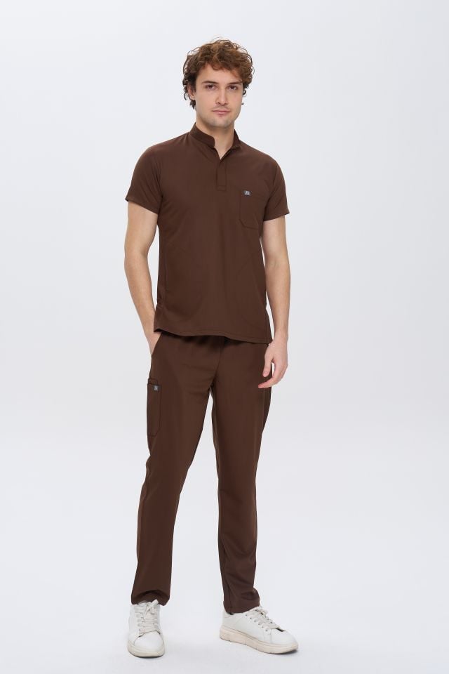 980 Kahverengi  Gizli Çıtçıtlı Gizli Cepli Likralı Viscon Takım(Pantolon Kargo Cep)