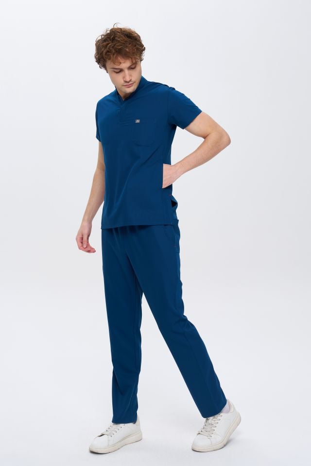 980 Petrol Mavi  Gizli Çıtçıtlı Gizli Cepli Likralı Viscon Takım(Pantolon Kargo Cep)