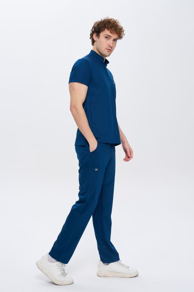 980 Petrol Mavi  Gizli Çıtçıtlı Gizli Cepli Likralı Viscon Takım(Pantolon Kargo Cep)