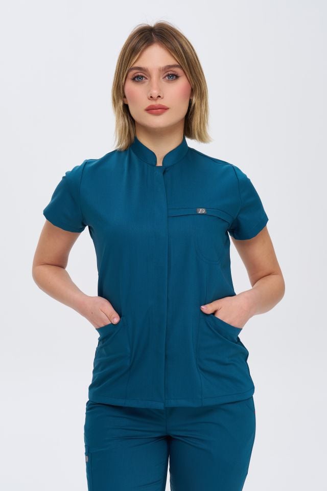 930  Petrol Yeşil Gizli Çıtçıtlı Likralı Viscon Takım(Pantolon Kargo Cep)