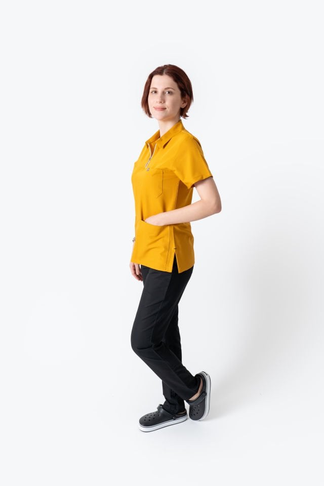 960 Hardal Sarısı Polo Yaka Fermuarlı Tek  Üst