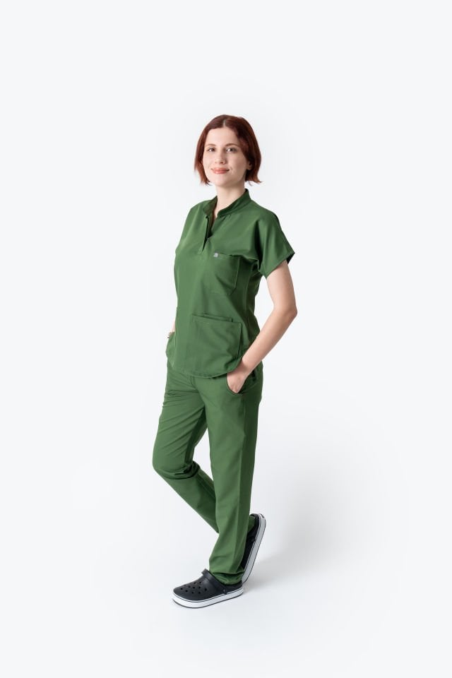 940 Kına Yeşili Hakim Yaka Gizli Çıtçıtlı Takım