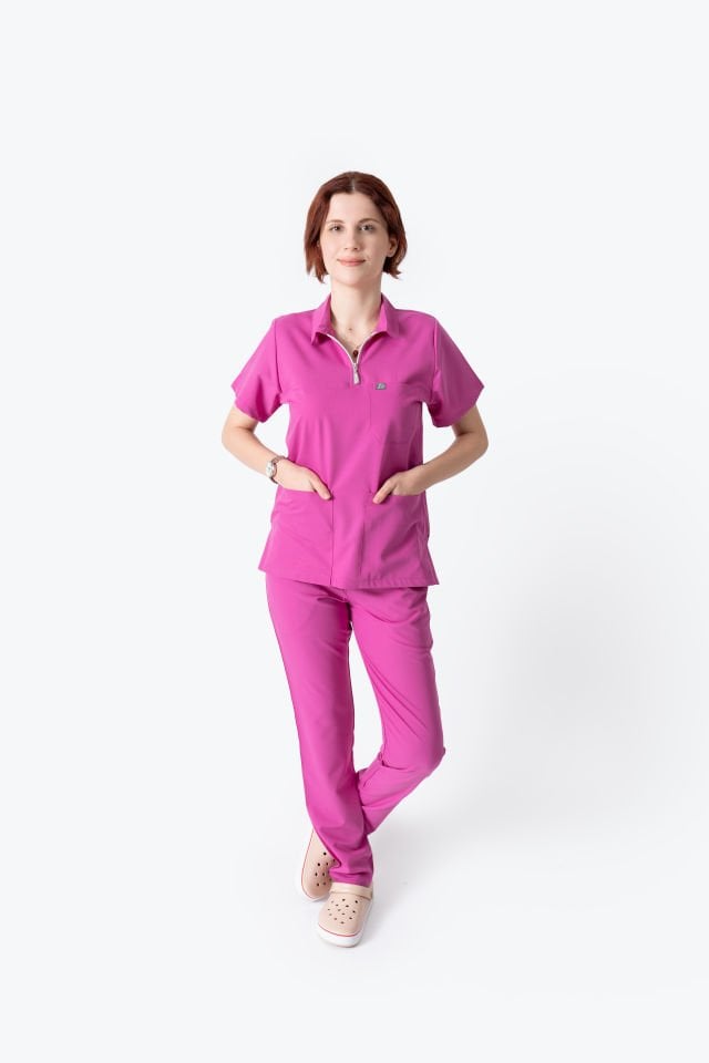 960 Fuşya Polo Yaka Fermuarlı Takım