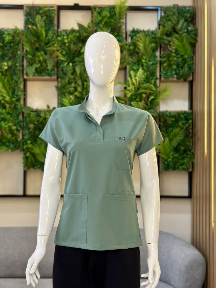 940 Küf Yeşili Hakim Yaka Gizli Çıtçıtlı Tek Üst