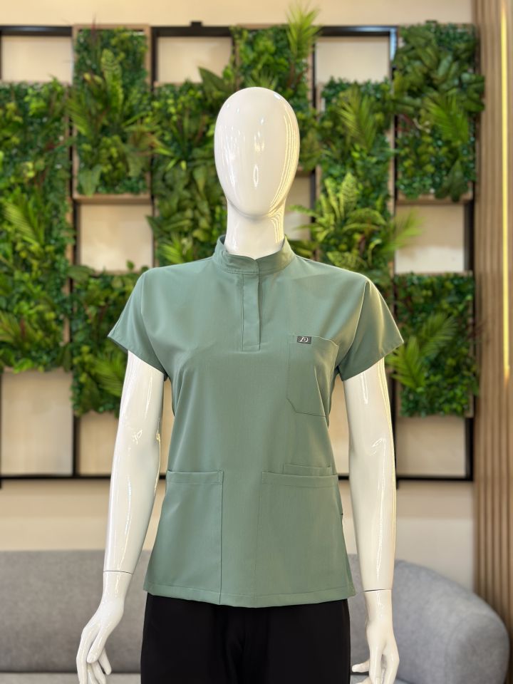 940 Küf Yeşili Hakim Yaka Gizli Çıtçıtlı Tek Üst