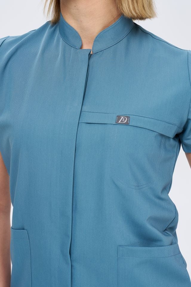 930 Açık  Mavi Gizli Çıtçıtlı Likralı Viscon Tek Üst