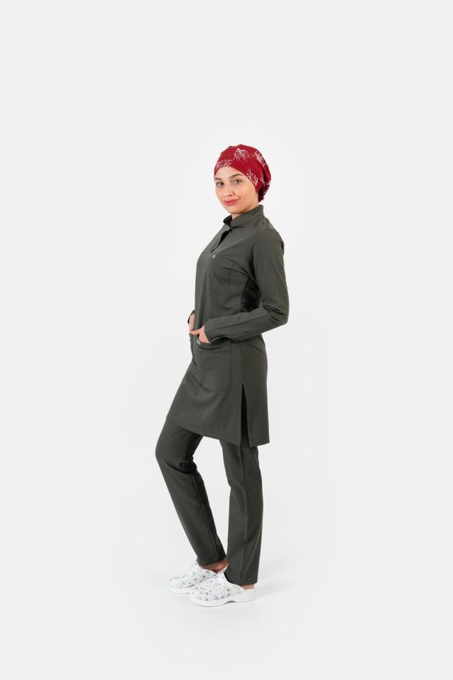 802 Haki yeşili Tesettür model Takım