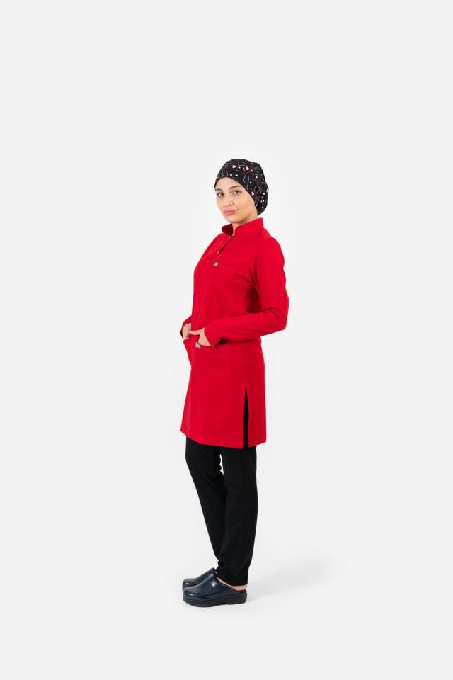 802 Kırmızı Tesettür Model Tek Üst