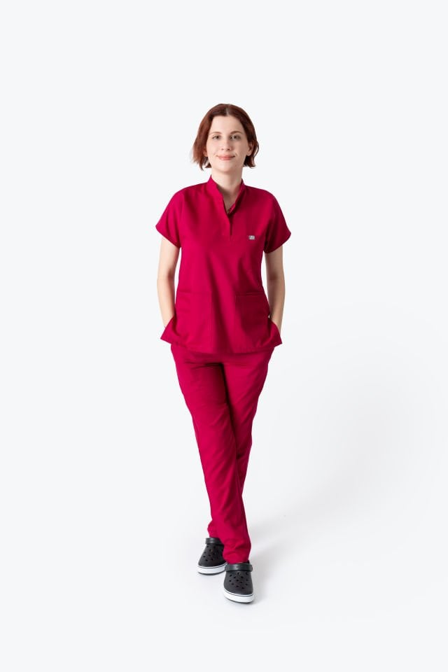 940 Vişne Rengi Hakim Yaka Gizli Çıtçıtlı Takım