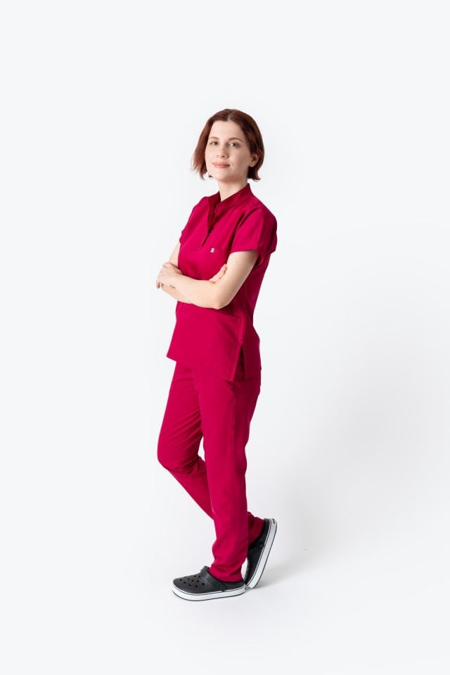 940 Vişne Rengi Hakim Yaka Gizli Çıtçıtlı Takım