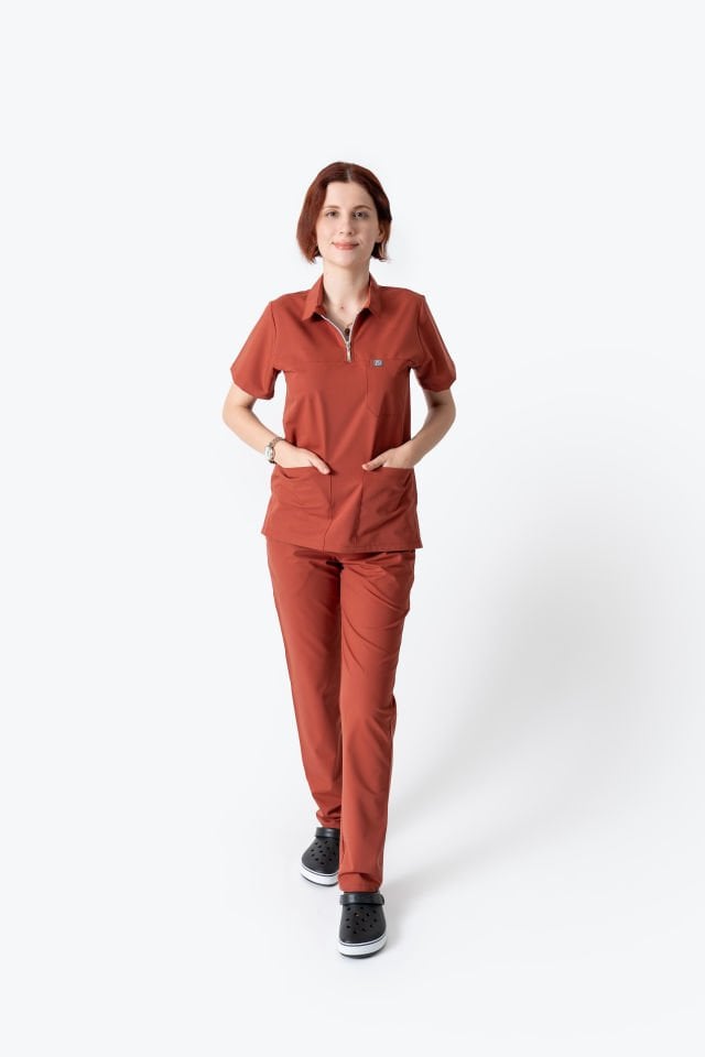 960 Kiremit Rengi Polo Yaka Fermuarlı Takım