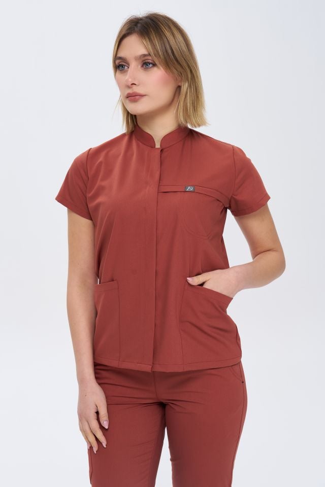 930 Kiremit Gizli Çıtçıtlı Likralı Viscon Tek Üst