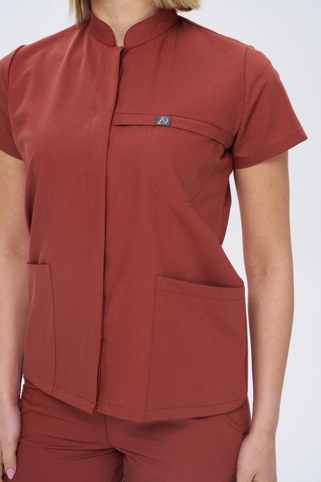 930 Kiremit Gizli Çıtçıtlı Likralı Viscon Tek Üst