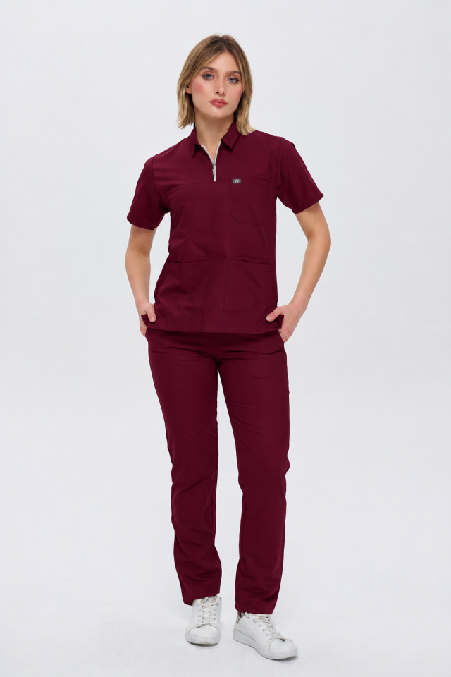 960 Bordo Polo Yaka Fermuarlı Takım
