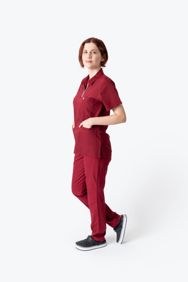 960 Bordo Polo Yaka Fermuarlı Takım