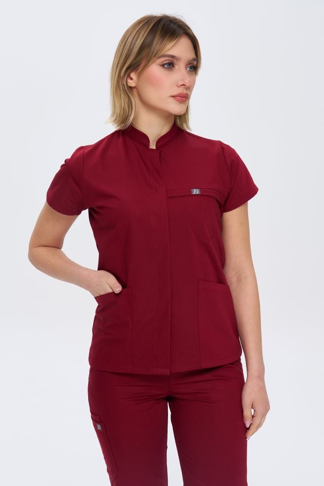 930 Bordo  Gizli Çıtçıtlı Likralı Viscon Tek Üst