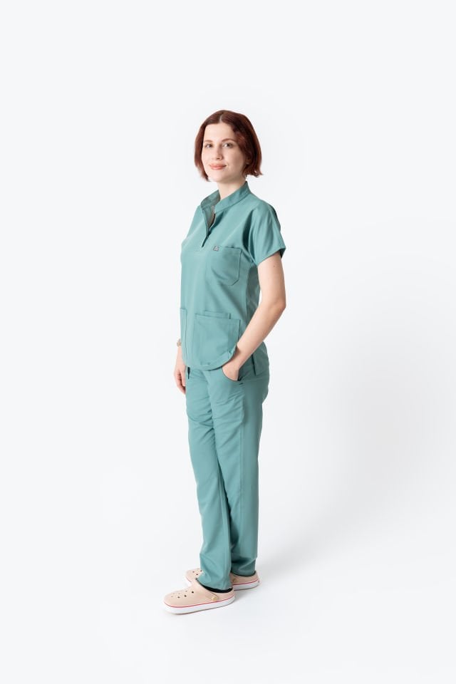 940 Küf Yeşili Hakim Yaka Gizli Çıtçıtlı Takım